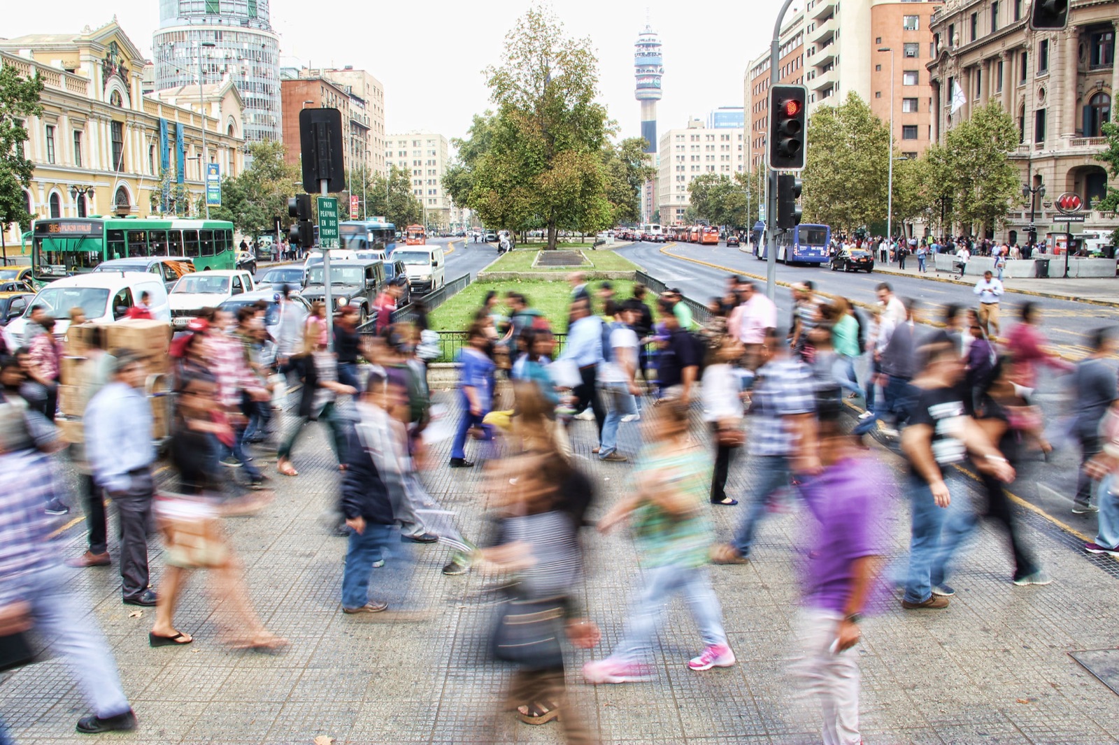 A busy city crosswalk